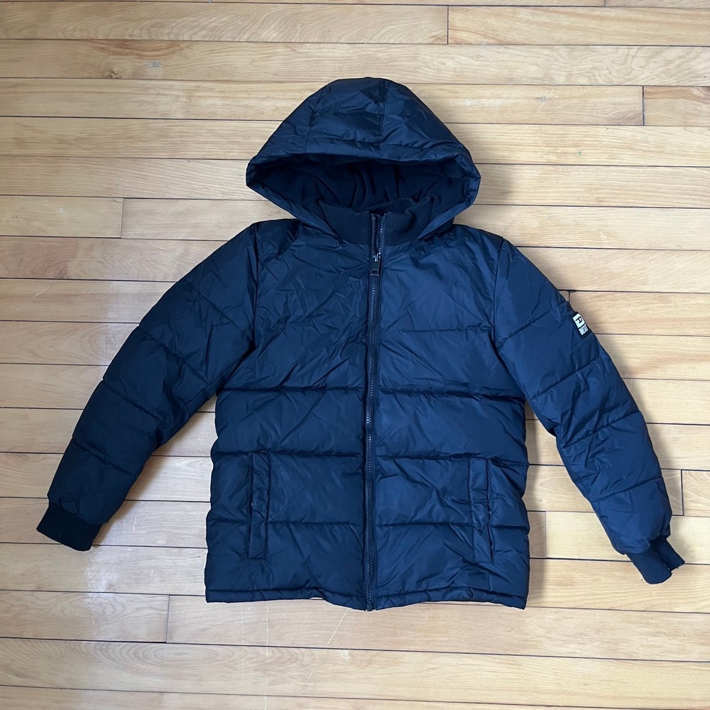 Diesel Kids Black Puffer Jacket Hooded Fleece Lined Logo J00DX Size 10Y